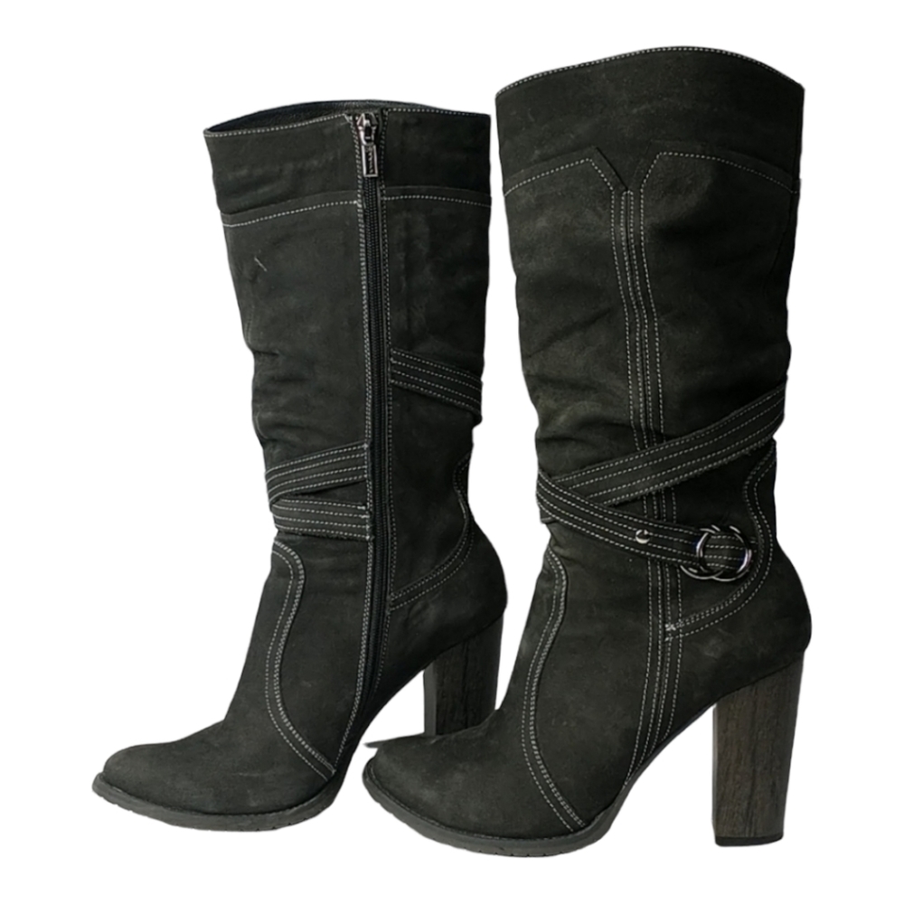 Madiro Italian Design Brown Leather Suede Heeled Boots Size 40/9 insulated